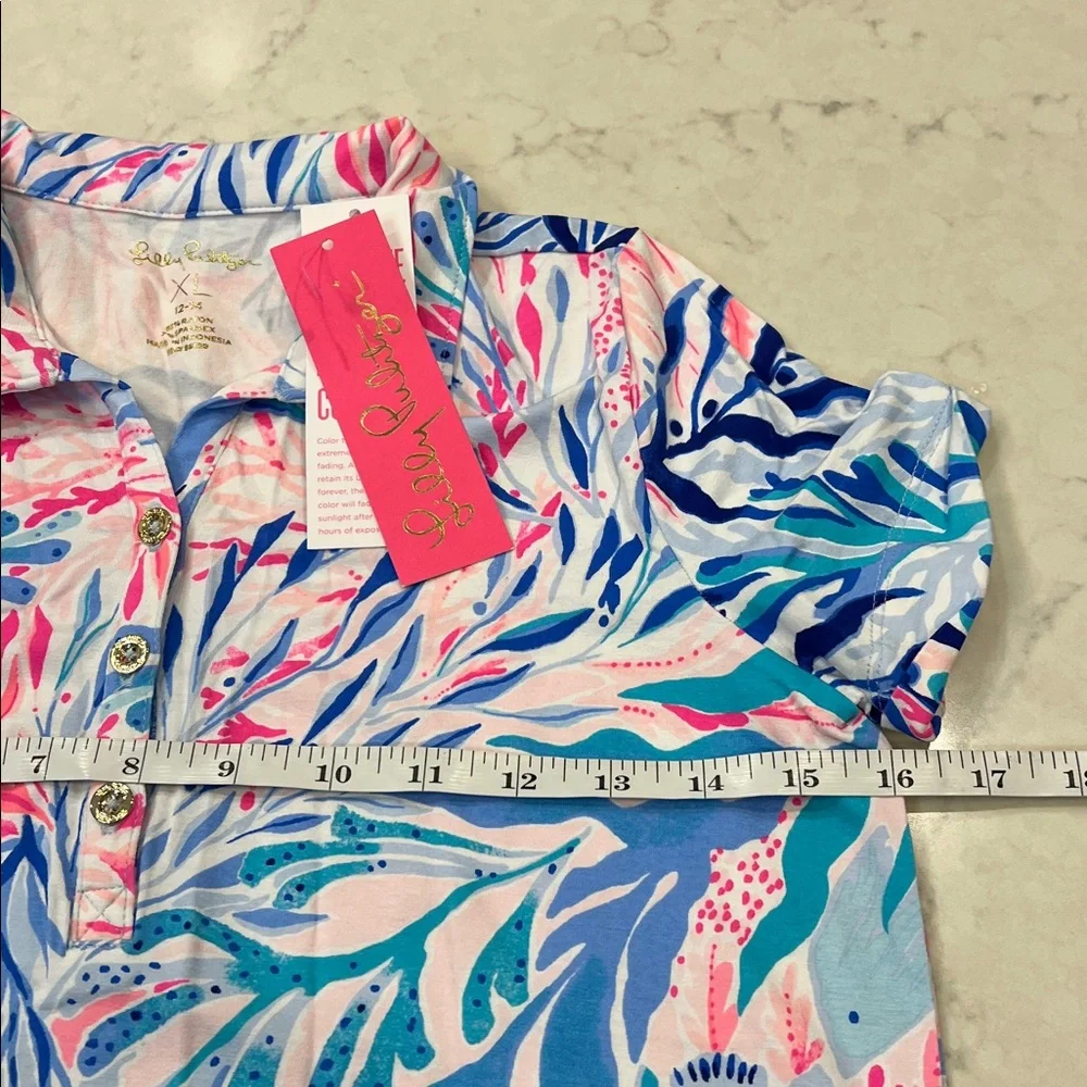 Lilly Pulitzer NWT‎ Mini Sadie Polo Dress Girl's XL Crew Blue Kaleidoscope Coral